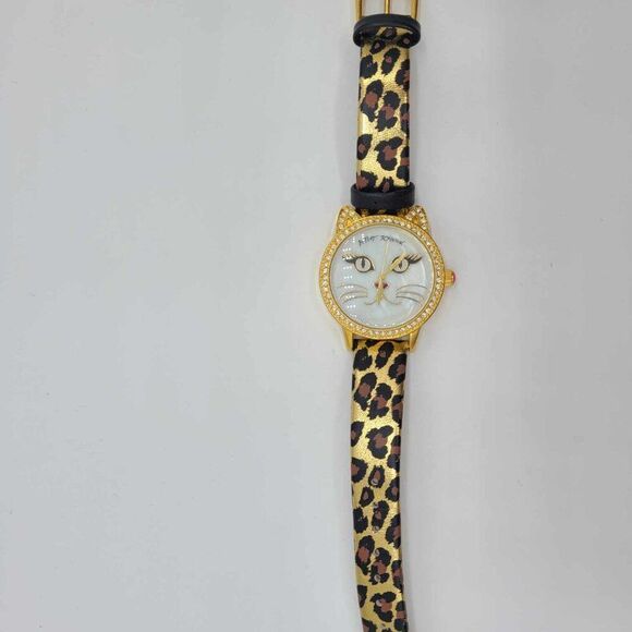 Betsey Johnson Mother of Pearl Cat Face Watch New!  Working  NWOT! main image 14